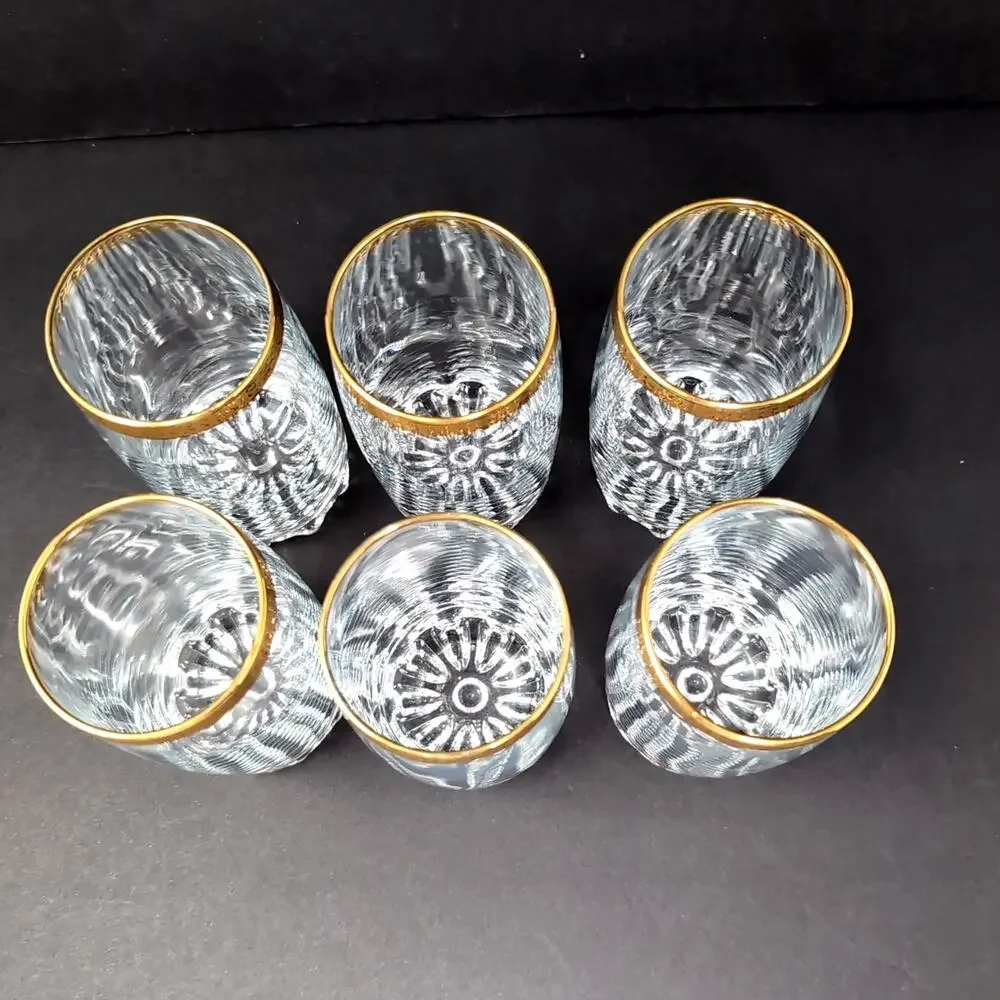 VTG Pasabahce‎ Set of 6 Gold Rim Glasses Highball Gold Rim